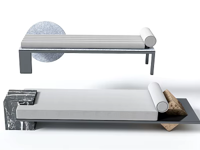 Modern Minimalist Sofa Bench With Gray Cushion Metal Frame And Marble Base 3d model