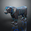 Futuristic Mechanical Tiger With Blue Accent Lines And Metallic Body Design