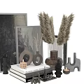 Elegant Decorative Ornament Set With Pampas Grass Vases Frames And Books For Home Styling