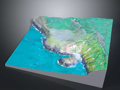3D Rendered Coastal Landscape With Turquoise Ocean Green Land And Rocky Shore 3d model