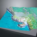 3D Rendered Coastal Landscape With Turquoise Ocean Green Land And Rocky Shore