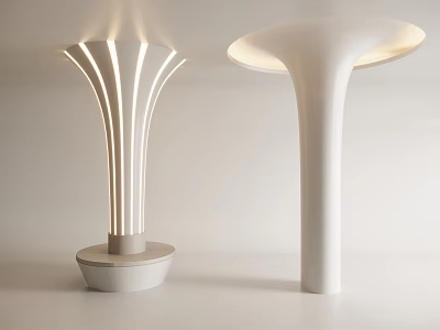 Modern White Illuminated Pillars With Sleek Design Striped Lines And Top Lighting 3d model