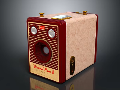 Vintage Brownie Flash B Camera With Beige Red Body Textured Surface And Metal Buttons 3d model