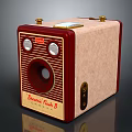 Vintage Brownie Flash B Camera With Beige Red Body Textured Surface And Metal Buttons