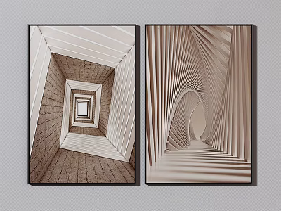 Modern Geometric Wall Art With Abstract Tunnel Like Layered Design In Beige Tones 3d model