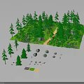 Lush Green Forest Scene With Winding Path Tall Trees And Scattered Stones