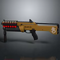 Advanced Futuristic Yellow Black Weapon With Red Lights AMOC Logo And White Pattern 3d model