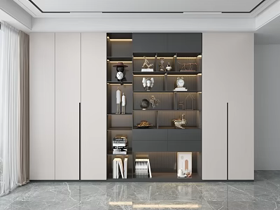 Modern White And Gray Bookcase With Open Shelves Decorative Items And Books 3d model