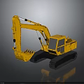 Yellow Construction Excavator With Tracks Mechanical Arm And Bucket On Gray Surface