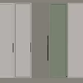 Modern Wardrobe Doors Featuring Light Grey White and Green Panels with Brass Handles