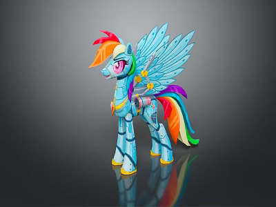 Blue Toy Pony With Rainbow Mane Tail Colorful Wings And Decorative Details 3d model