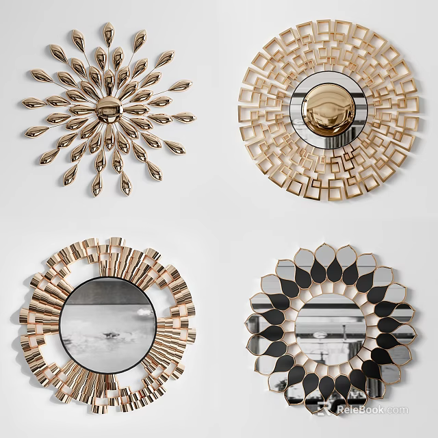 Decorative Wall Mirrors With Modern Geometric Patterns And Gold Black Frames 3d model 