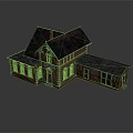 Red Brick House Model With Black Roof Chimney Wooden Extension And Windows