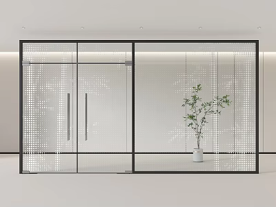 Modern Glass Partition With Perforated Design And Potted Plant In Interior Space 3d model