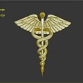 Exquisite Medical Caduceus Sculpture With Metallic Silver Wings And Coiled Serpents