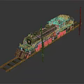 Vintage Steam Train With Rusted Details On Railroad Tracks And Telephone Pole