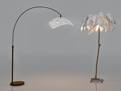 Abstract Floor Lamps with Arched Frame and Feather Shade for Modern Home Decor 3d model
