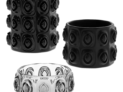 Decorative Black And Clear Ceramic Vessels With Embossed Circular Patterns 3d model