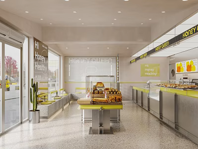 Bright Bubble Tea Shop Interior With Display Counters And Seating 3d model