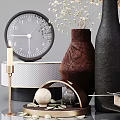 Modern Decorative Ornament Set With Dried Pampas Grass Ceramic Vases Round Clock And Golden Accents