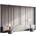 Modern Wooden Vertical Striped Wall With Beige Sofa Side Tables And Pendant Lights