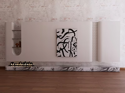 Modern TV Stand With Marble Base And Decorative Painting On Brick Wall Background 3d model