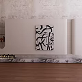 Modern TV Stand With Marble Base And Decorative Painting On Brick Wall Background