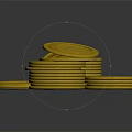 Shiny Stacked Gold Coins Pile With Reflective Surface On Dark Background