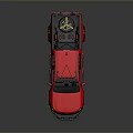 Red Off Road Pickup Truck With Roof Lights And Yellow Items In Bed