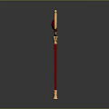 Golden Magical Staff With Red Orb Crescent Moon Decoration Red Shaft And Golden Base