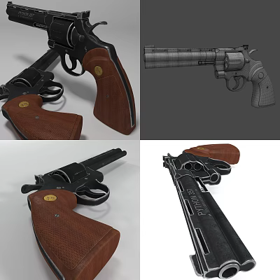 Detailed Revolver 3D Model With Wooden Grips And Multiple Angles View Design 3d model