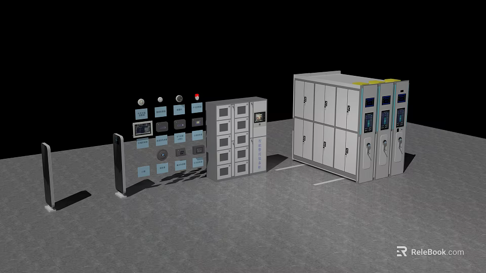Contemporary Bookcase With Control Panel Drawers Modular Design And Multiple Storage Doors 3d model 