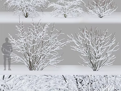 Snow Covered Trees In Winter With Bare Branches Various Angles And Human Silhouette Scale 3d model