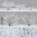 Snow Covered Trees In Winter With Bare Branches Various Angles And Human Silhouette Scale 3d model
