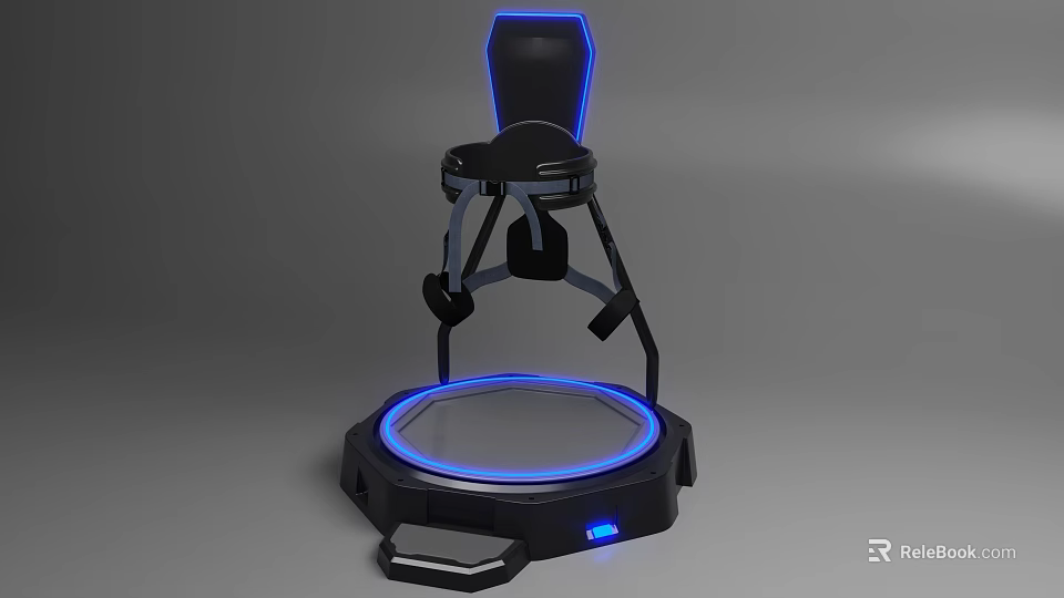 Innovative Immersive VR Experience Device With Black Seat Blue Lighting Circular Platform Stand 3d model 