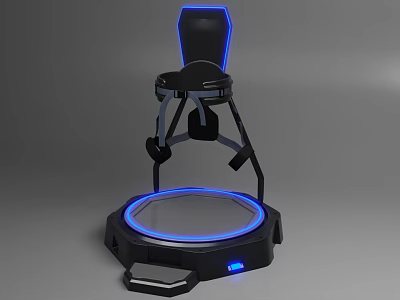 Innovative Immersive VR Experience Device With Black Seat Blue Lighting Circular Platform Stand 3d model