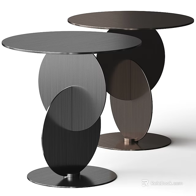 Contemporary Metal Round Accent Tables With Geometric Layered Base Design In Dark Hues 3d model 