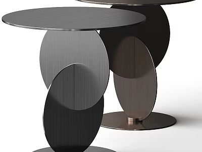 Contemporary Metal Round Accent Tables With Geometric Layered Base Design In Dark Hues 3d model