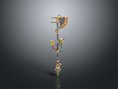 Fantasy Style Decorative Weapon with Long Handle Ornate Top and Colorful Accents 3d model