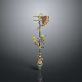 Fantasy Style Decorative Weapon with Long Handle Ornate Top and Colorful Accents