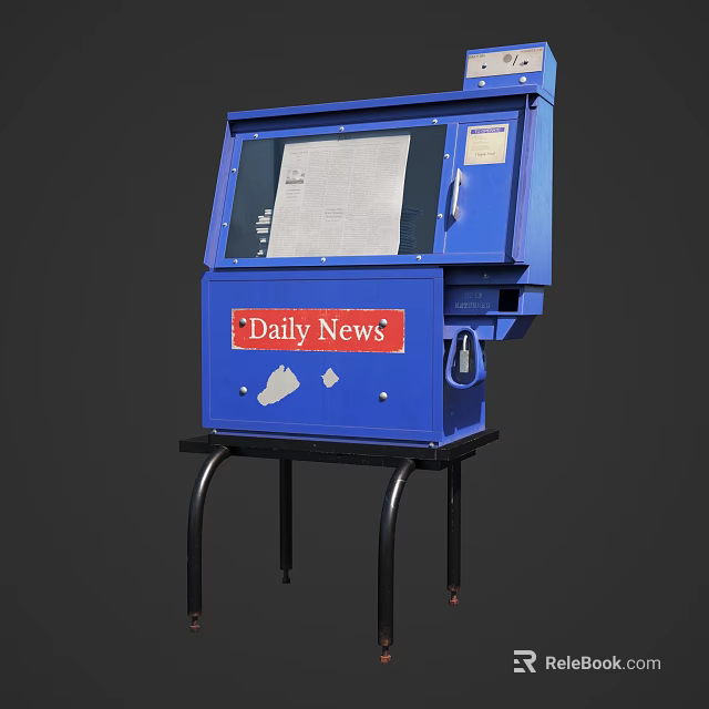 Blue Daily News Newspaper Stand With Display Window And Black Legs 3d model 