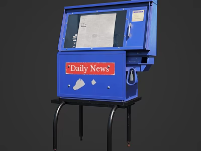 Blue Daily News Newspaper Stand With Display Window And Black Legs 3d model