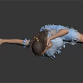 Game Movie Character in Blue Frilled Dress Striking Single Leg Pose Against Gray Gradient Background