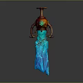 Ornate Sword With Red Brown Top Green Accents And Blue Icy Blade Design