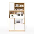 Modern Light Wood Sideboard Interior With White Doors Microwave And Tableware Storage 3d model