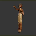 Ancient Egyptian Wooden Statue Standing Figure With Raised Hand And Traditional Attire
