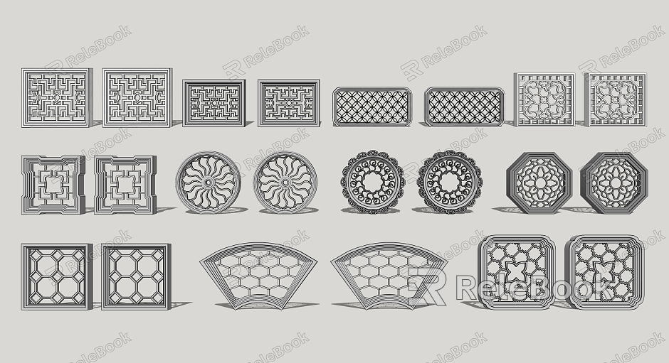 Chinese-style openwork window garden window flower model