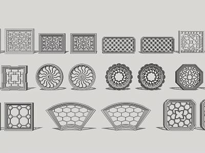 Traditional Carved Lattice Window Designs With Various Ornate Patterns And Shapes 3d model