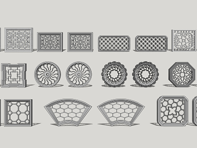 Chinese-style openwork window garden window flower model