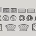 Chinese-style openwork window garden window flower 3d model